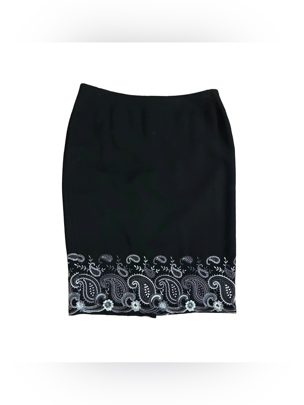 Vintage Searle Black Embroidered Paisley Pencil Skirt | Size 10